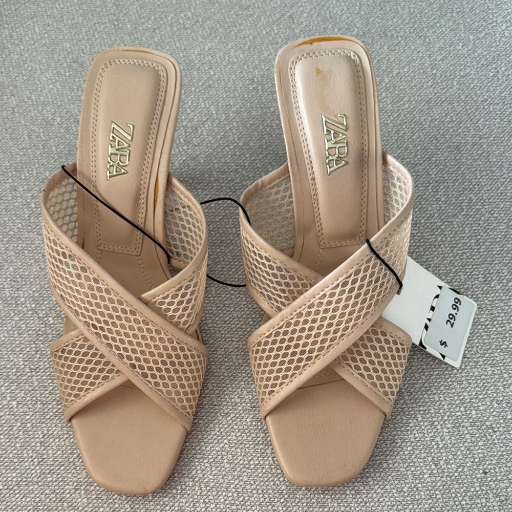 Zara Tan Mules with Crisscross Straps